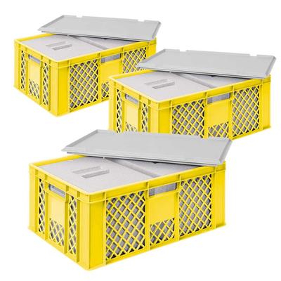 BRB 3x 2 EPS Thermobox in Stapelkorb mit Deckel, LxBxH 600x400x240 mm, gelb