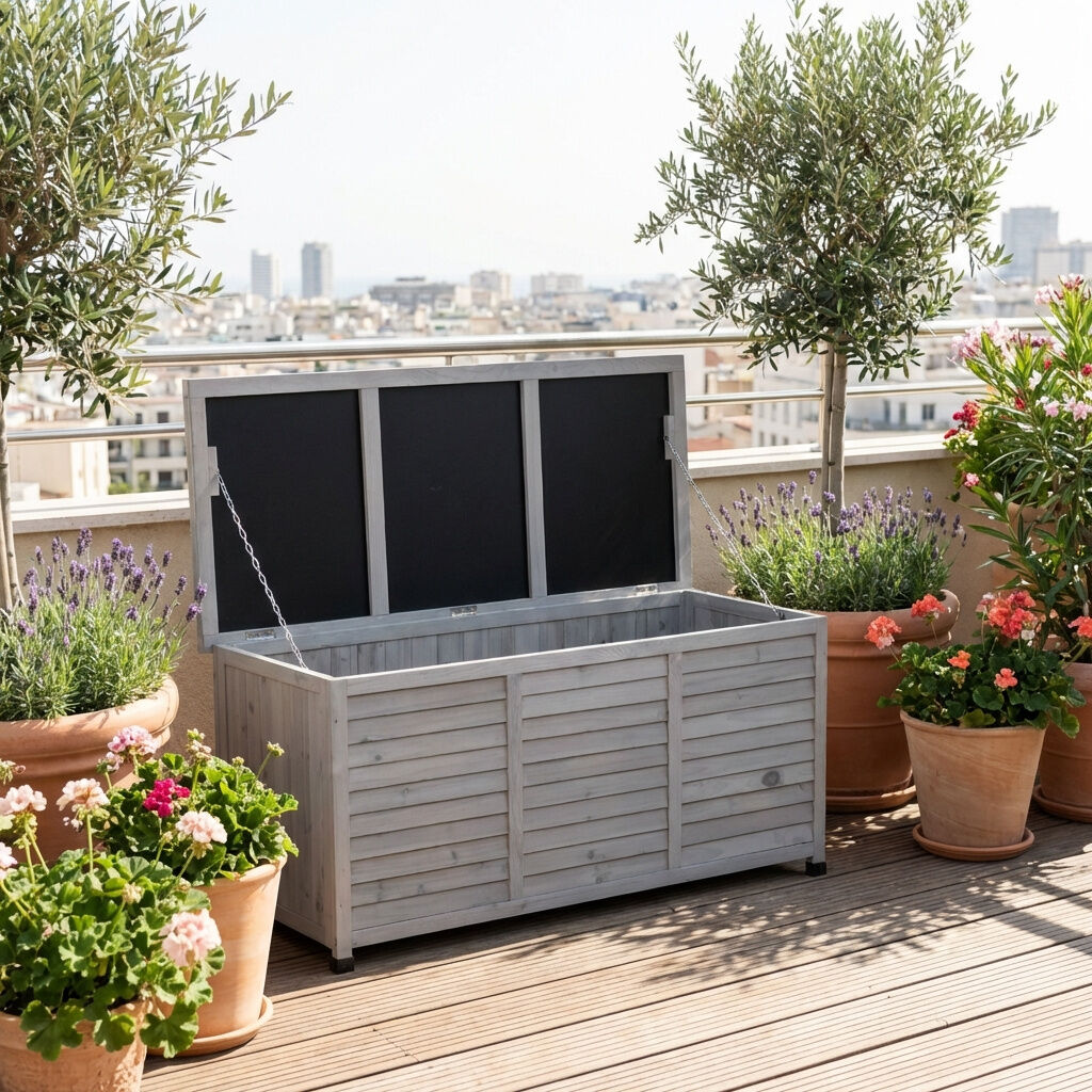 vivagarden 458gy84b Cassapanca Contenitore Baule Da Esterno In Legno Dim. 127x56x60 Cm Colore Grigio