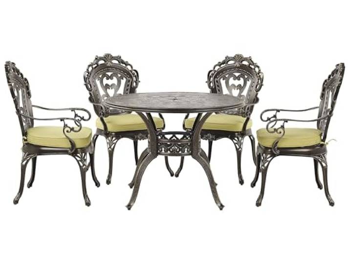 Beliani Gartenset in Dunkelbraun 1 Tisch 4 Stühle mit 4 Sitzkissen Sapri