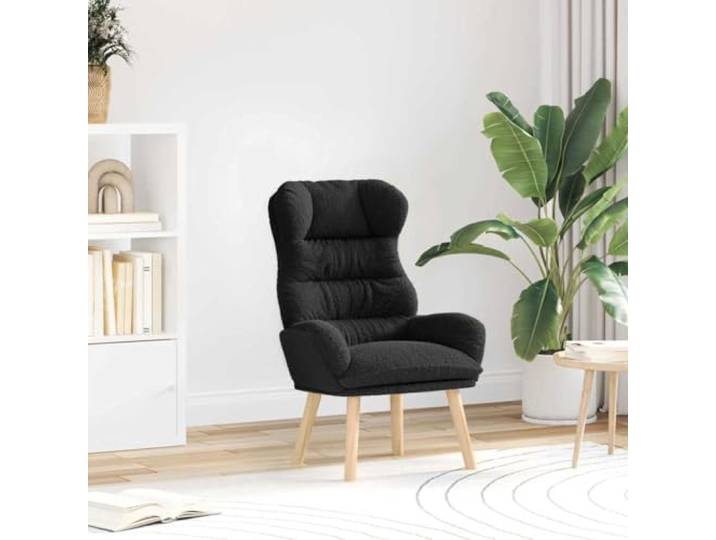 Sherpa Stoff Modern Minimalistisch Entspannungssessel Schwarz 69 x 74 x 93 Sessel Schwarz 69 x 74 x 93 cm Sherpa-Stoff Entspannungssessel mit gepolsterten Armlehnen und Massivholzbeinen für Wohnzimmer