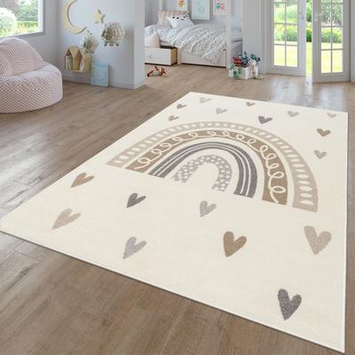 Paco Home Kids Rug with Rainbow and Hearts in Pastel Colors