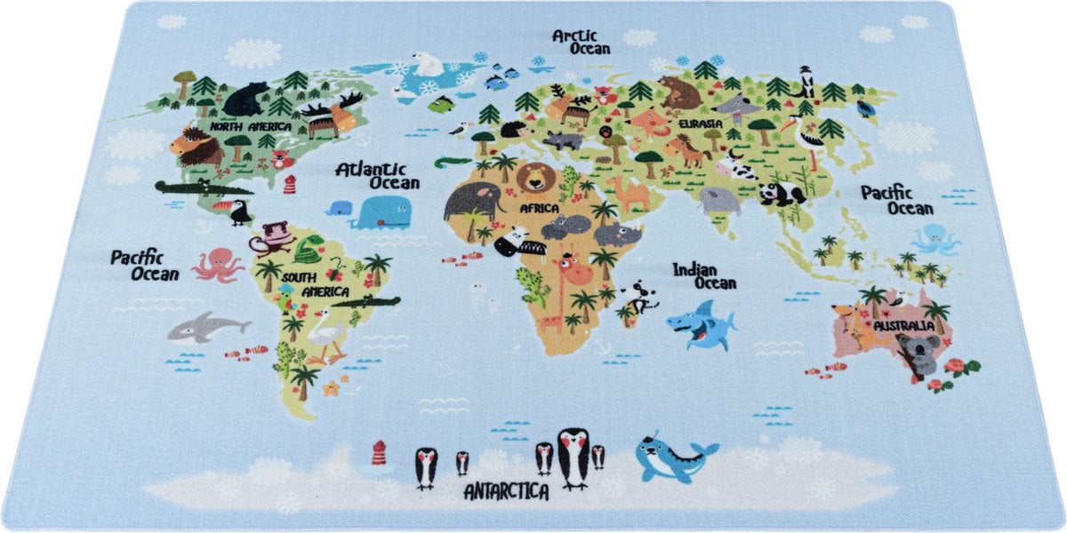 Vrolijk kinderkamer vloerkleed Play - The World - 160 x 230 cm