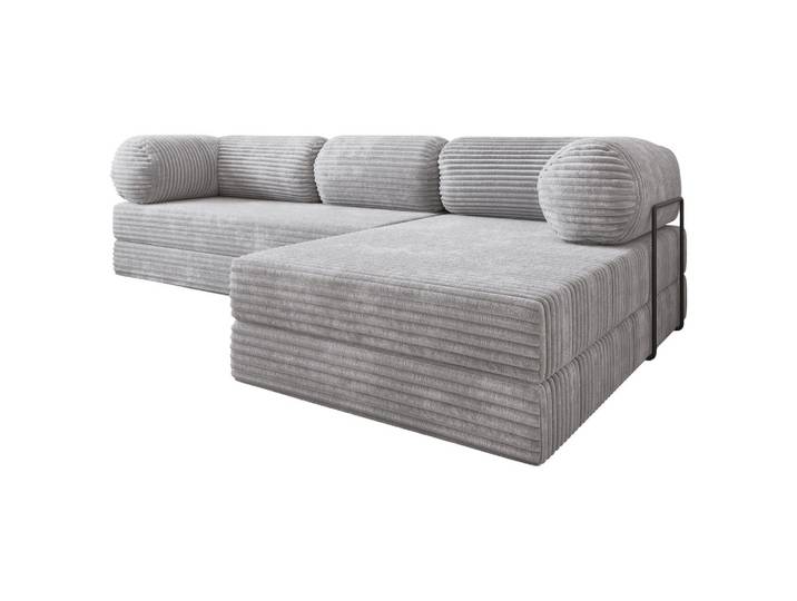ECKSOFA ETERA modulares Boneless Sofa mit Schlaffunktion Hellgrau Kordstoff