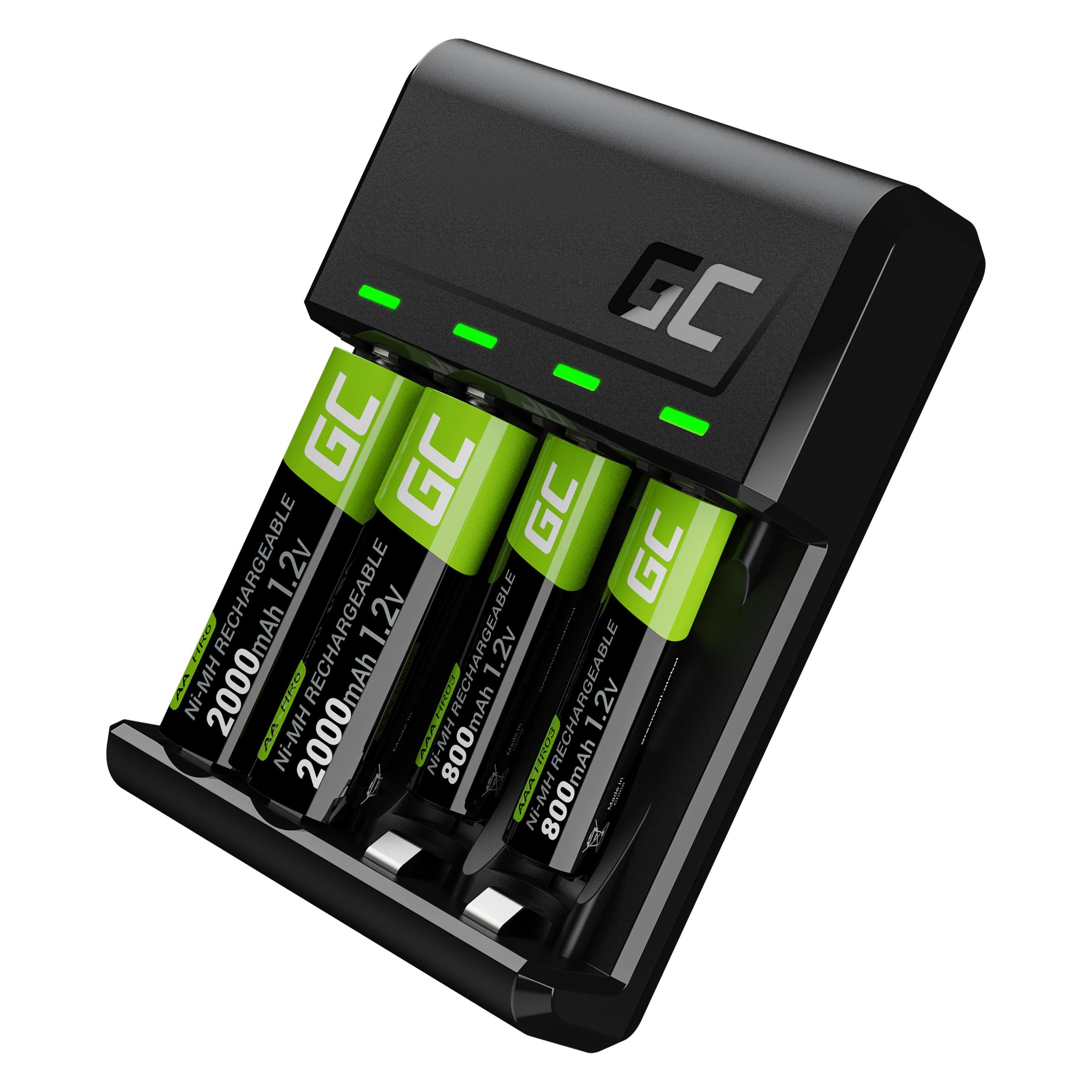 GreenCell VitalCharger Set with 2x AA 2000mAh & 2x AAA 800mAh Batteries (1 Stk., AA, AAA, Ladegerät inkl. Akku) (GRSETGC03)