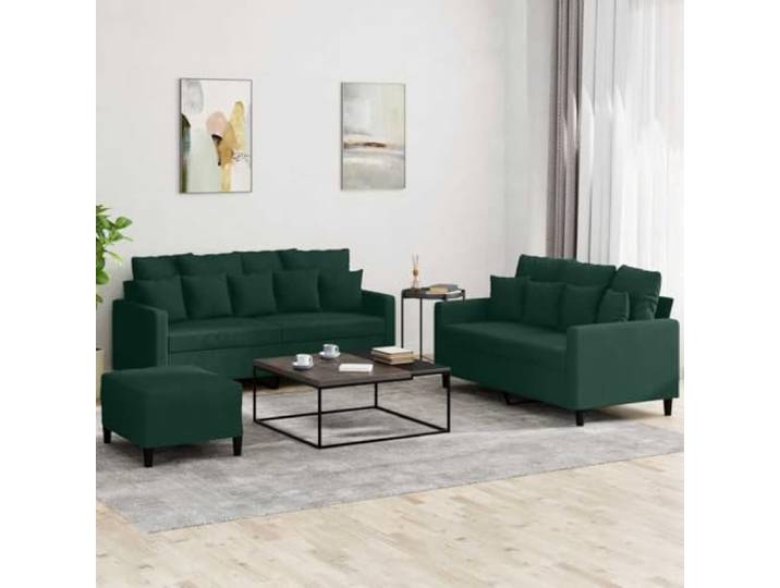 HEFZGDB 3-TLG. Sofagarnitur mit Kissen Dunkelgrün Samt – Weiches Velours Sofa Set mit robustem Metallgestell, bequemer Polsterung und vielseitigem Hocker für Wohnzimmer Entspannung