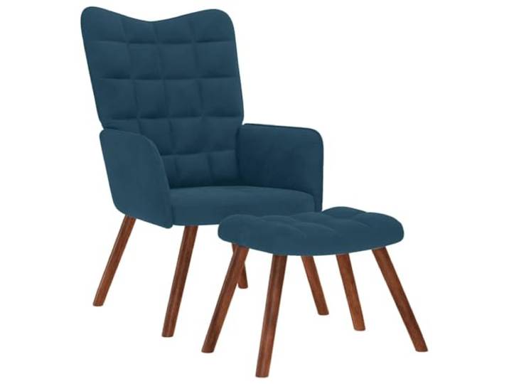 Heofavd Relaxsessel mit Hocker Blau Samt Ohrensessel Polstersessel 2er Set