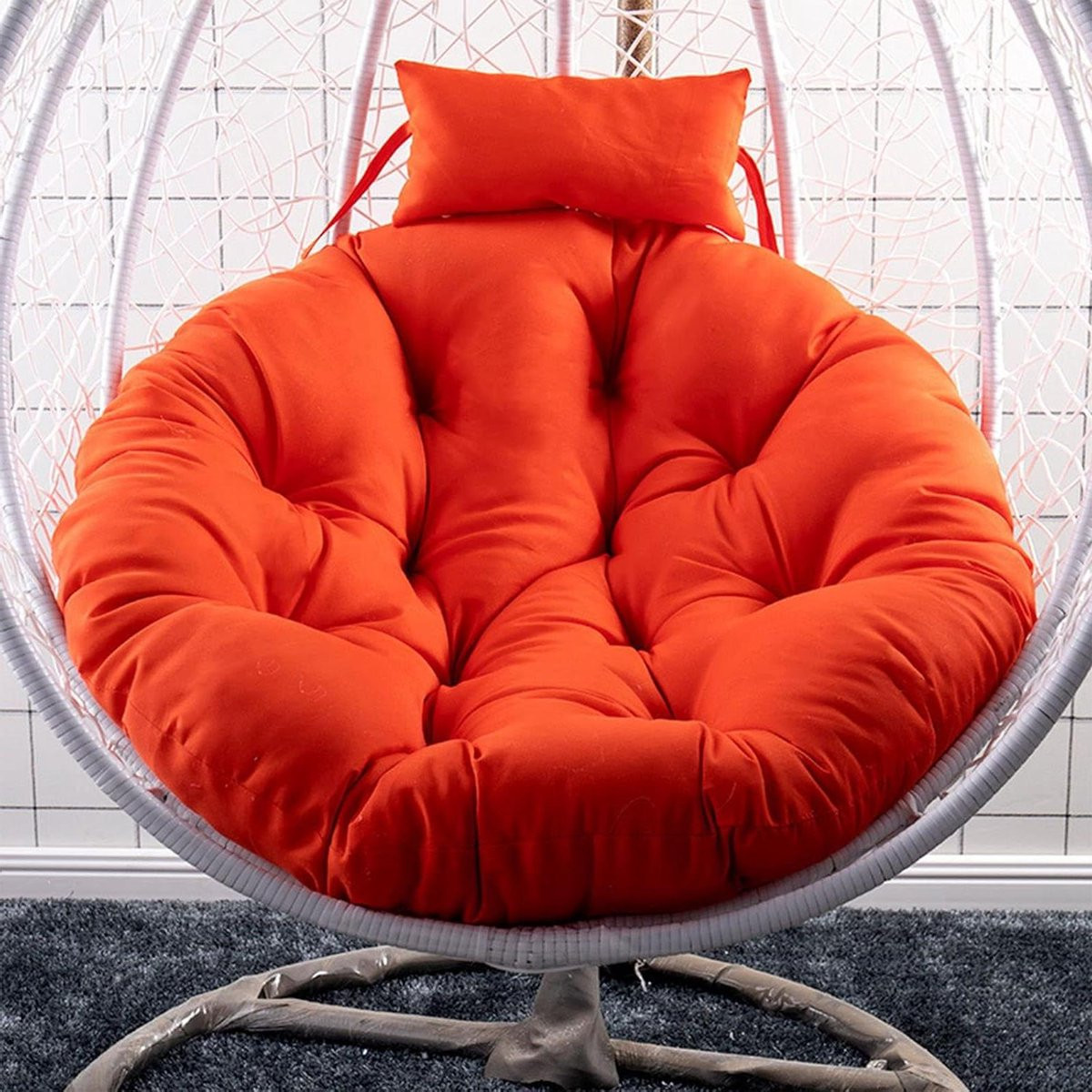 Rond Papasan stoelkussen met dikke vulling voor buiten - Oranje - Diameter: 120 cm