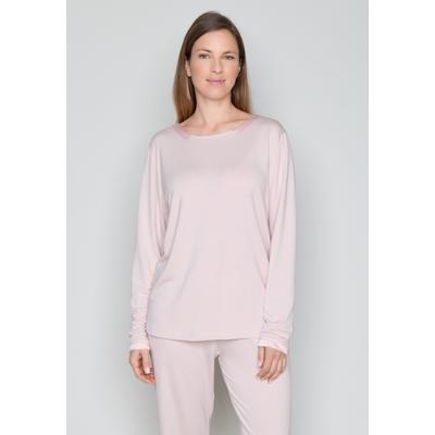 Pyjamaoberteil JOOP, Damen, Gr. 44, rosa (lilablau), French Terry, Obermaterial: 95% Viskose, 5% Elasthan, bequem hüftbedeckend, tiefer Rundhals, Shirts, bequeme Passform, mit Langarm, kragenlos, für Homewear und Sleepwear