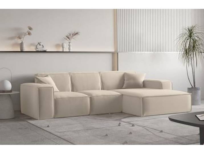 Fun Möbel Ecksofa Designersofa CELES Premium in Stoff Opera Velvet (Beige, Ottomane: Rechts)