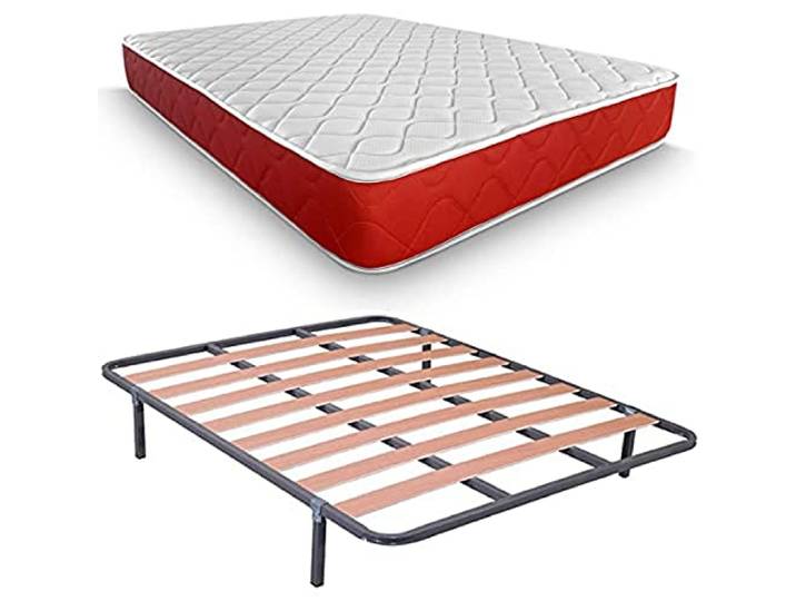 Duérmete Online - Komplett mit viskoelastischer Matratze Lite Viscogel wendbar, Lattenrost Basic + 6 Beine, Set, 135 x 190 cm.