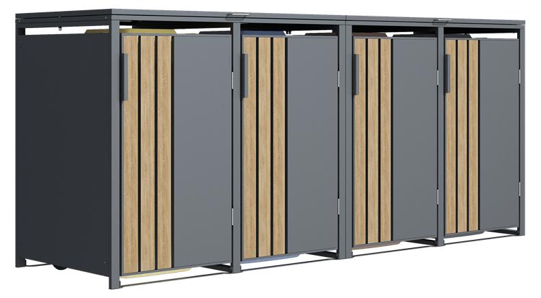 Mülltonnenbox Mülltonnenverkleidung 4 Tonnen Müllbox Müll Aufbewahrung Holzdekor