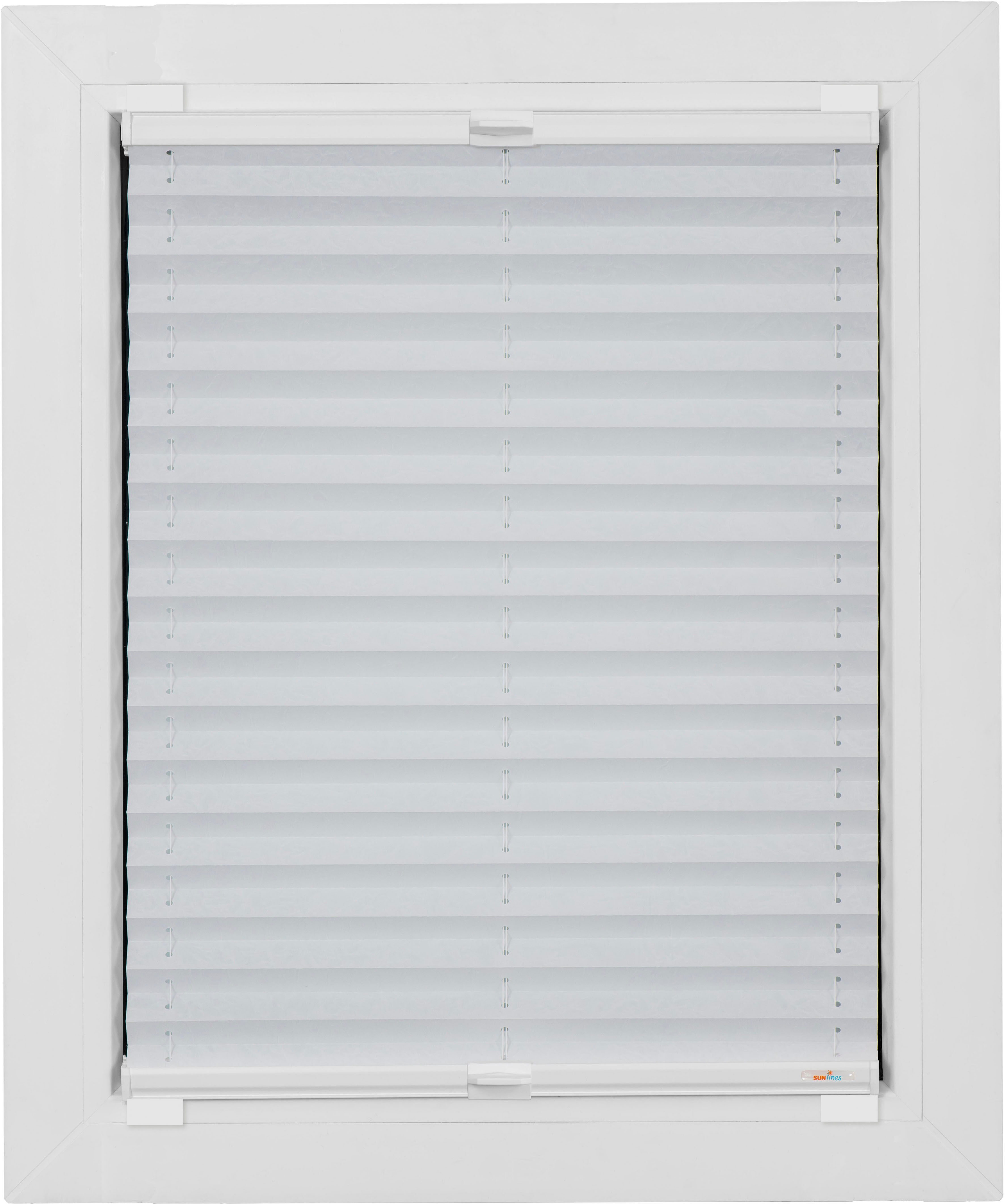 Plissee SUNLINES "Budget Crush, ohne Bohren, Crushed-Design, Lichtschutz", weiss (weiß, weiß), B:115cm H:160cm, Obermaterial: 85% Polyester, 15% sonstige Fasern, Plissees, Plissee, Haftfix, crushed weiß, weiß 160cm, zweiseitig verschiebbar, 115cm