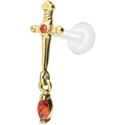 PTFE Labret mit Innengewinde + Titan-Aufsatz DOLCH + KRISTALLTROPFEN
