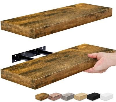 "Sorbus 16"" Floating Shelf Set - Wood Hanging Rectangle Wall Shelves (2-Pack)"