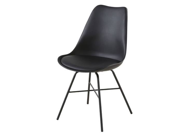 Stuhl, schwarz mit schwarzen Stahlbeinen