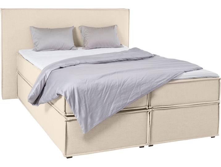 Boxspringbett, 100% Polyester, Beige, 193×213 cm, Inklusive Topper, Klassisch/Modern, LeGer
