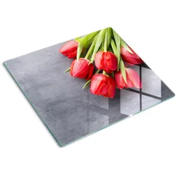 GLASPLATTE 60x52 cm Rote Tulpen