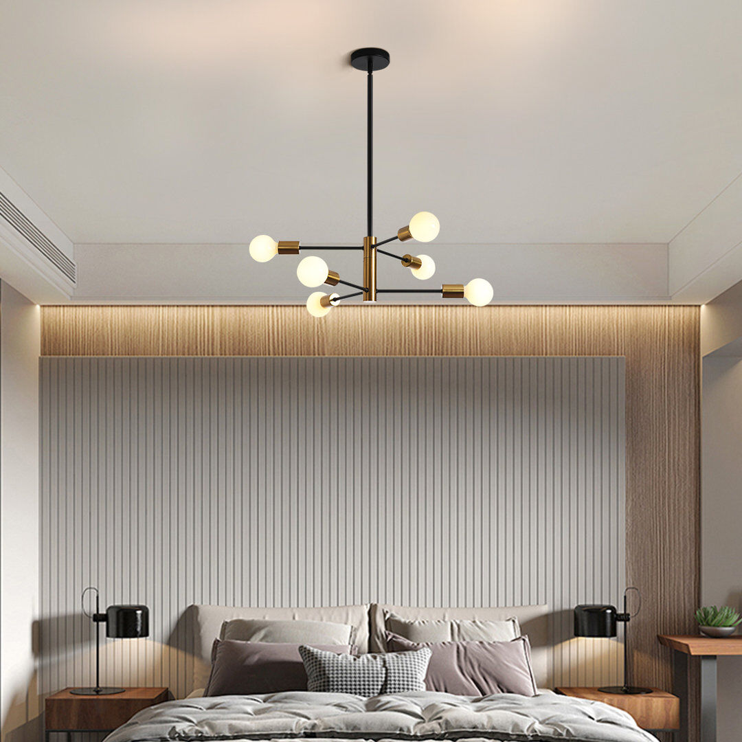 George Oliver Hartshorne 6-Light Sputnik Chandelier,Mid Century Modern Industrial Adjustable Pendant Light Matte Black;Gold 19.2cm H X 53.8cm W X 53.8cm D