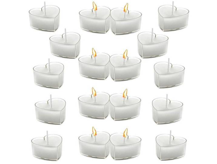 Teelichter Herz 18-teiliges Set Weiß 4 cm, Paraffin, 2 cm, Dekoration, Kerzen & Kerzenhalter, Duftkerzen
