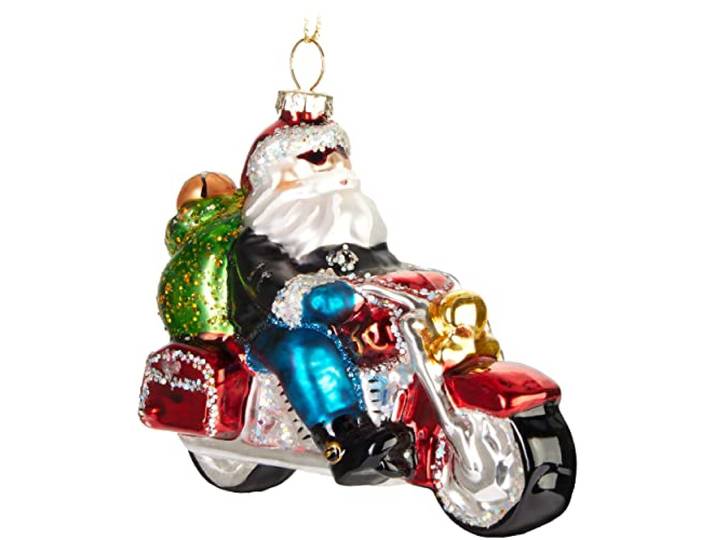 BRUBAKER Handgeschilderde Glazen Kerstbal - Grappig Motief - Handgeblazen Kerstboom Decoratie Figurines Grappige Deco Hanger - Boombal Kerstbal Kerst Decoratie - Kerstman op motorfiets