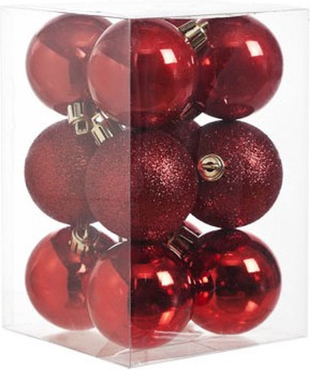Cosy & Trendy Kerstballen Rood Kunststof 12 stuks