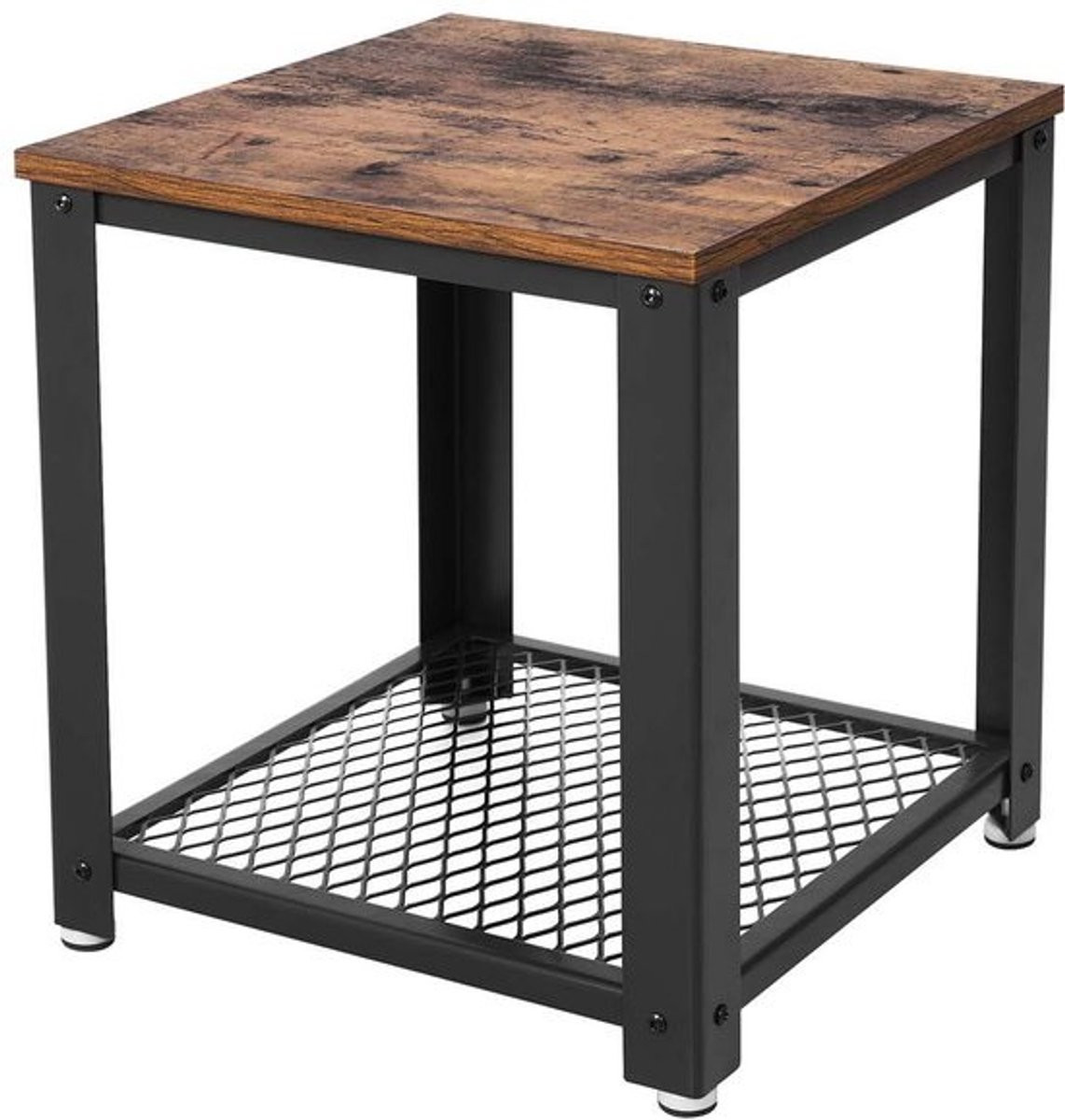 Mangoe Meubels Industriele Bijzettafel met Roosterrek - Vintage Houtlook - Metaal