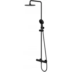 Omnires, Duschbrause, Y Thermostat-Wandbrauseset mit Regenbrausekopf, mattschwarz (2 Strahlarten)