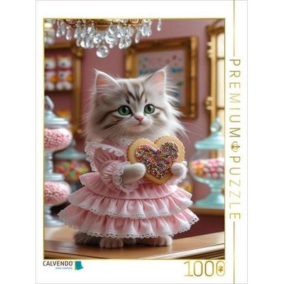 CALVENDO Puzzle Katzenbaby mit Rüschenkleid im Bonbonparadies | 1000 Teile Lege-Größe 64x48cm Foto-Puzzle für glückliche Stunden