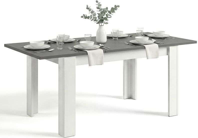 duehome Mesa de comedor extensible 140-190x90 cm Sira - Blanco Artik (Blanco Mate) - Gris Grafito
