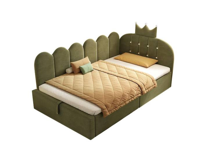 Stilvora Polsterbett 90/190 cm in Grün mit Bettkasten Samt L-Form, 90x190 cm, Schlafzimmer, Betten, Polsterbetten