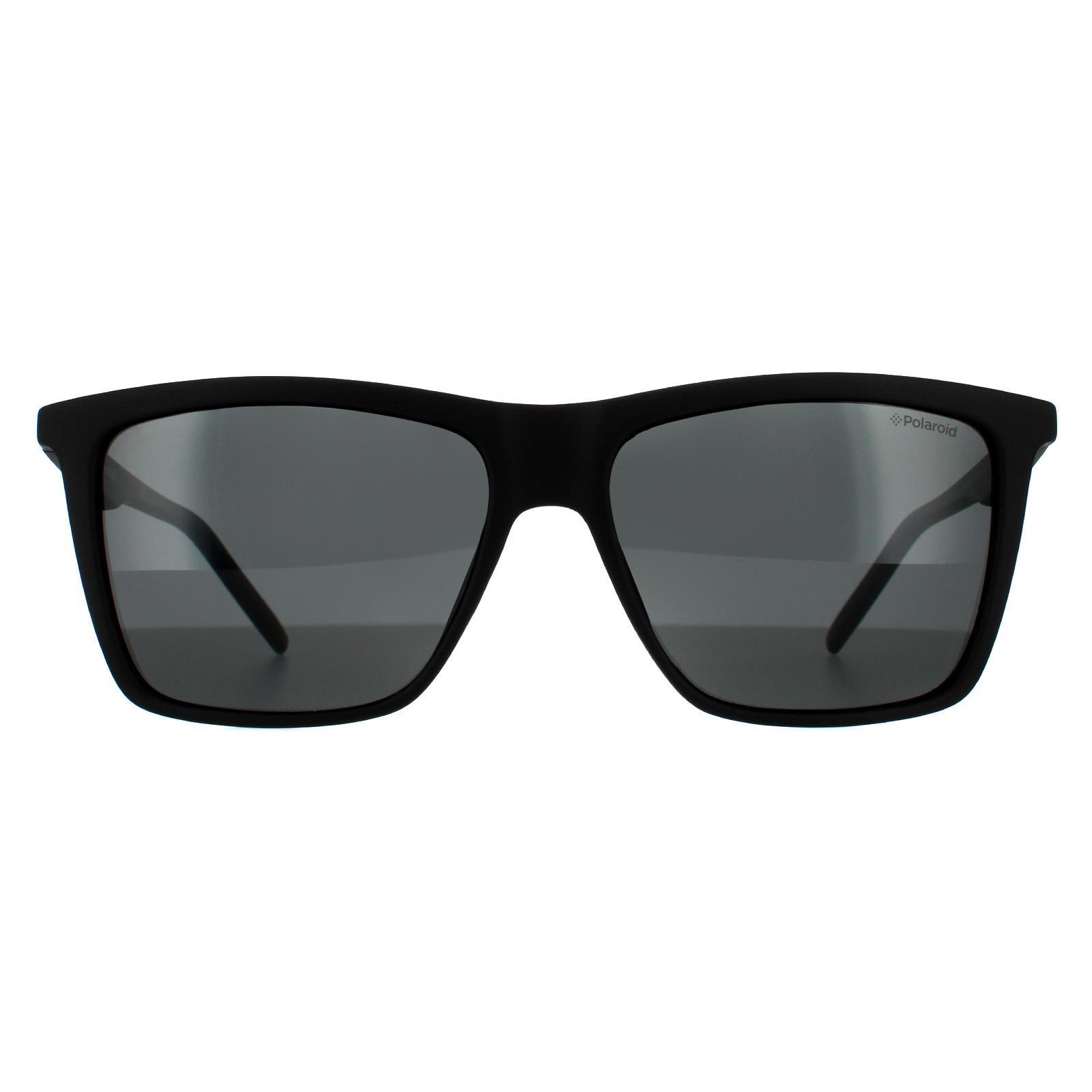 Polaroid Rechteckige Herren Sonnenbrille Schwarz Grau Polarisierend