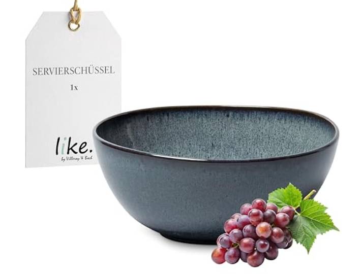 like. by Villeroy & Boch – Lave gris Servierschüssel 2er Set – Ø 25,5 x 10,5cm – Runde Schüssel für Salate, Obst und Gebäck – Pottery-Look – Steingut, Spülmaschinenfest
