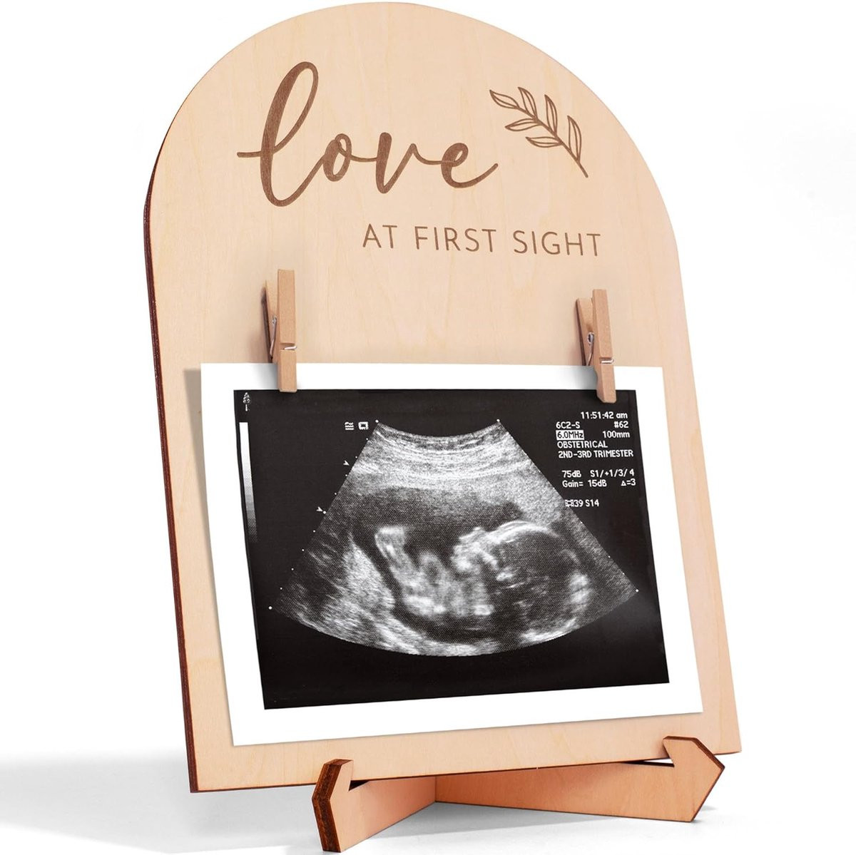 Houten fotolijstje voor echografie-afbeelding en baby decoratie