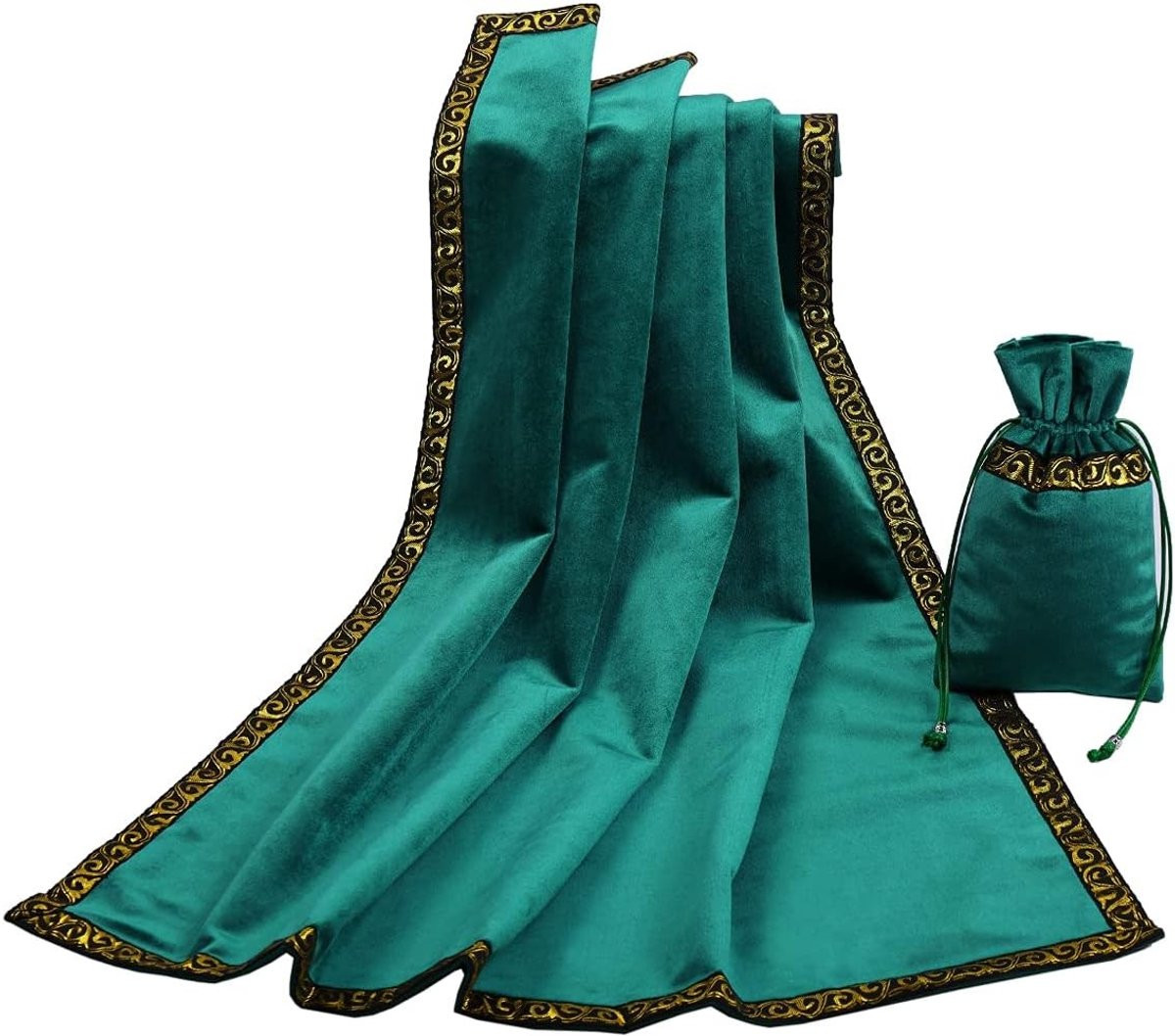 Groen Altar Tarot Tafelkleed voor Divinatie met Tarot Zakje, Vierkant Velours