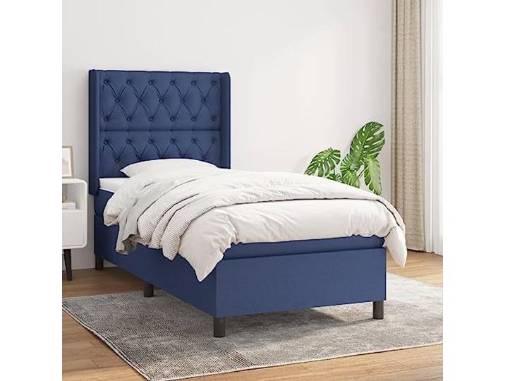 Strapazierfähiger Taschenfederkern Stoff mit verstellbarem Kopfteil Boxspringbett mit Matratze Blau 80x200 cm Stoff Polsterbett mit verstellbarem Kopfteil Taschenfederkern Topper