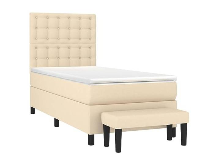 KTHLBRH Boxspringbett mit Matratze Creme 90 x 190 cm aus Stoff Verstellbares Kopfteil, mittlere bis harte Unterstützung, inklusive Sitzbank, inklusive Matratzenbezug