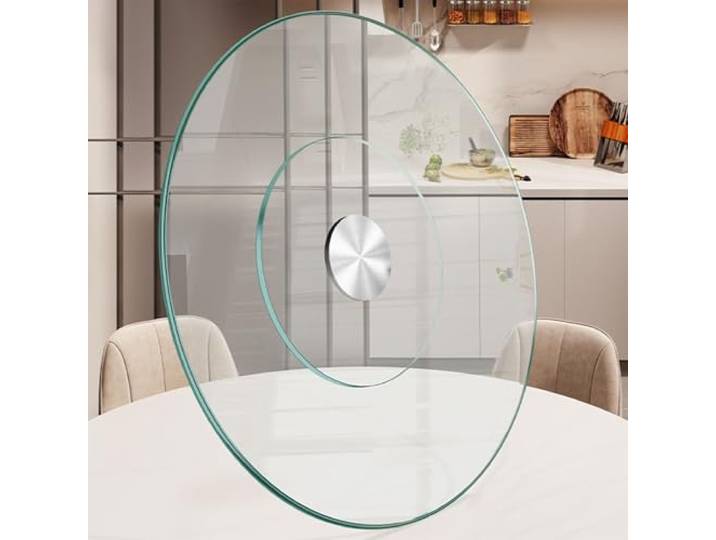 Lazy Susan Drehteller aus Glas, große runde Servierplatte, drehbares Tablett mit Drehhilfe-System, leises und sanftes Drehen (60 cm)