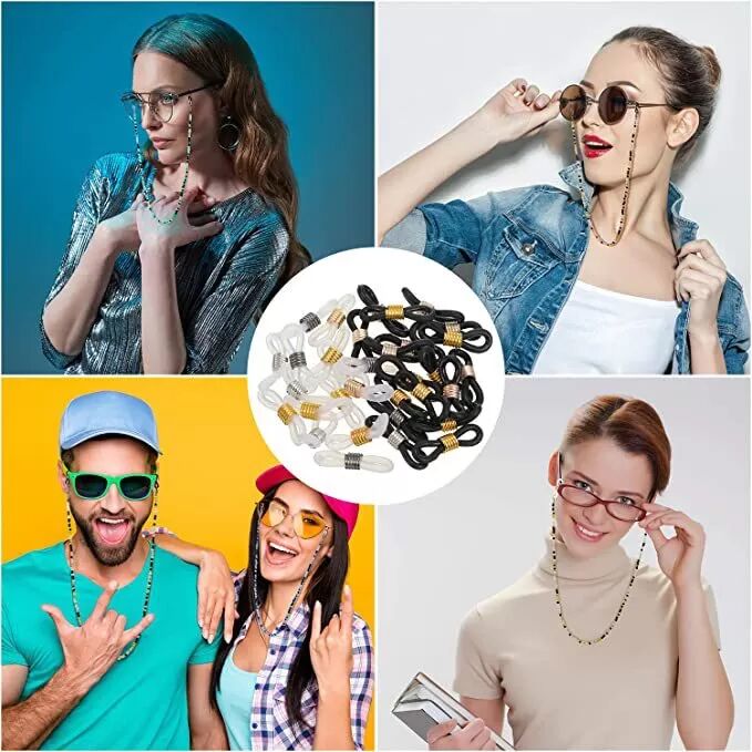 INF Embouts de chaîne de lunettes en silicone avec fermoirs - 10 pièces Argent