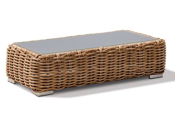 Table basse en résine tressée et plateau verre - Marron - BORABORA