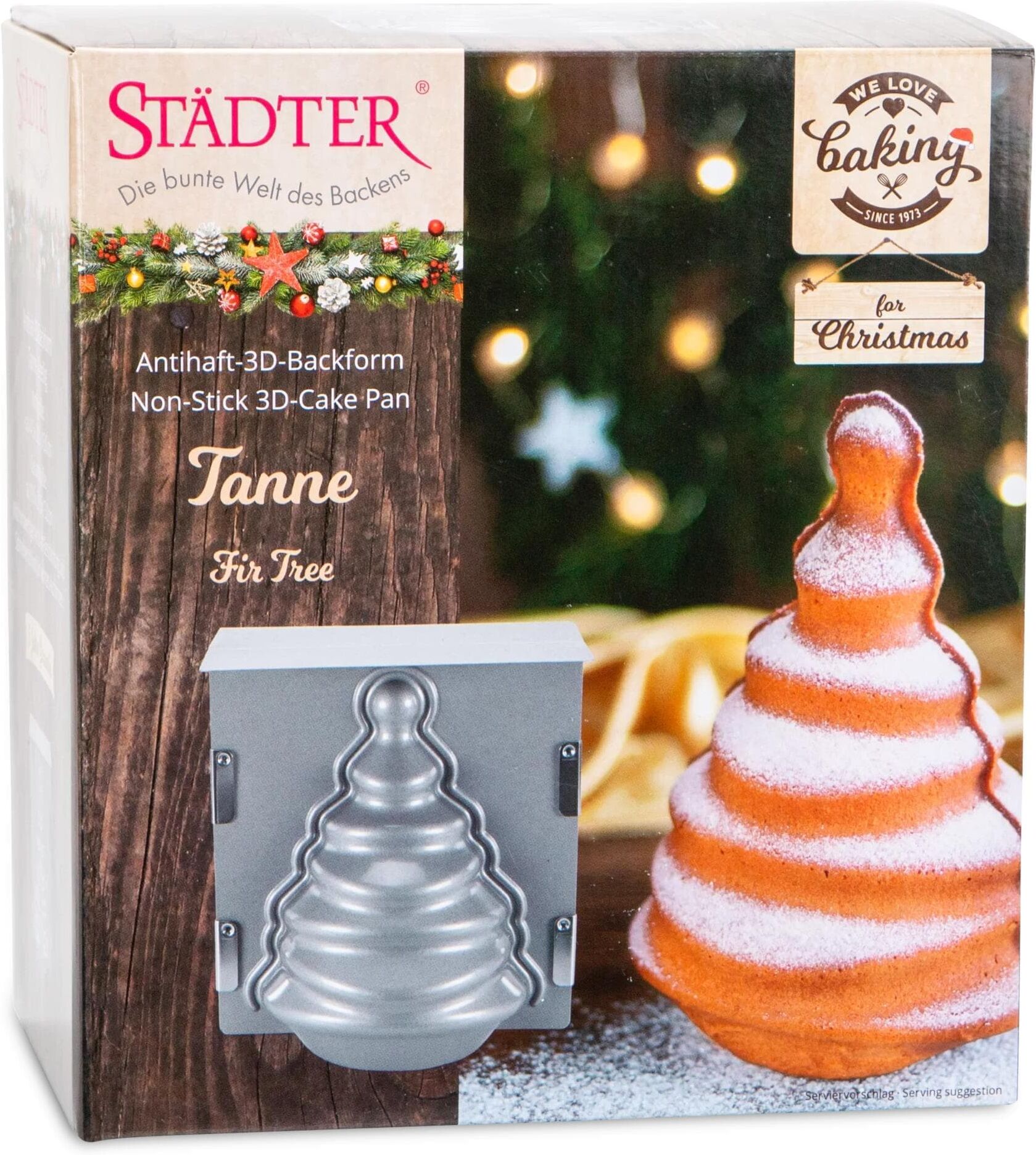 Backform STÄDTER "3D Tannenbaum 19 x 21 x 13 cm", silberfarben, B:19cm L:21cm, Küchenformen, Backform silberfarben B/H/L: 19cm x 13cm x 21cm