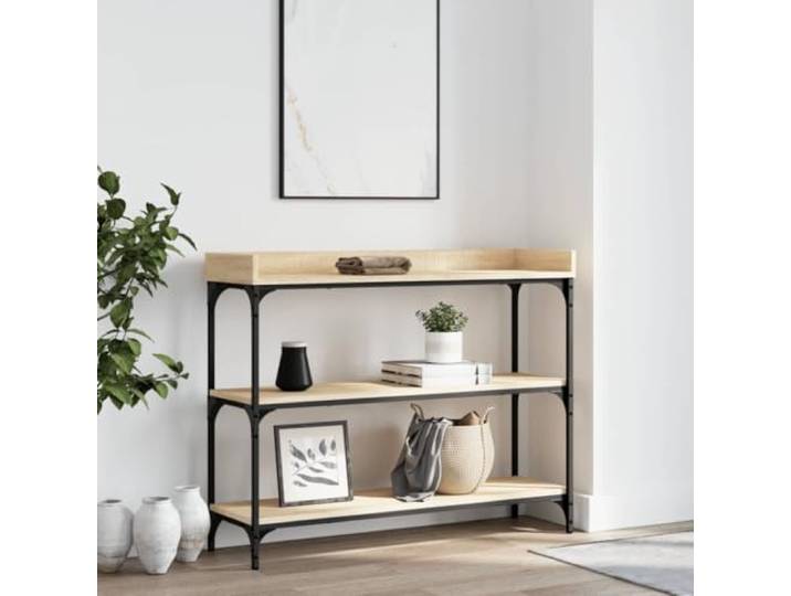 KLGBNCVE Konsolentisch mit Ablagen Sonoma-Eiche 100x30x80 cm Metallrahmen, verstellbare Beine, Holzwerkstoff, mit Wandhalterung, viel Stauraum
