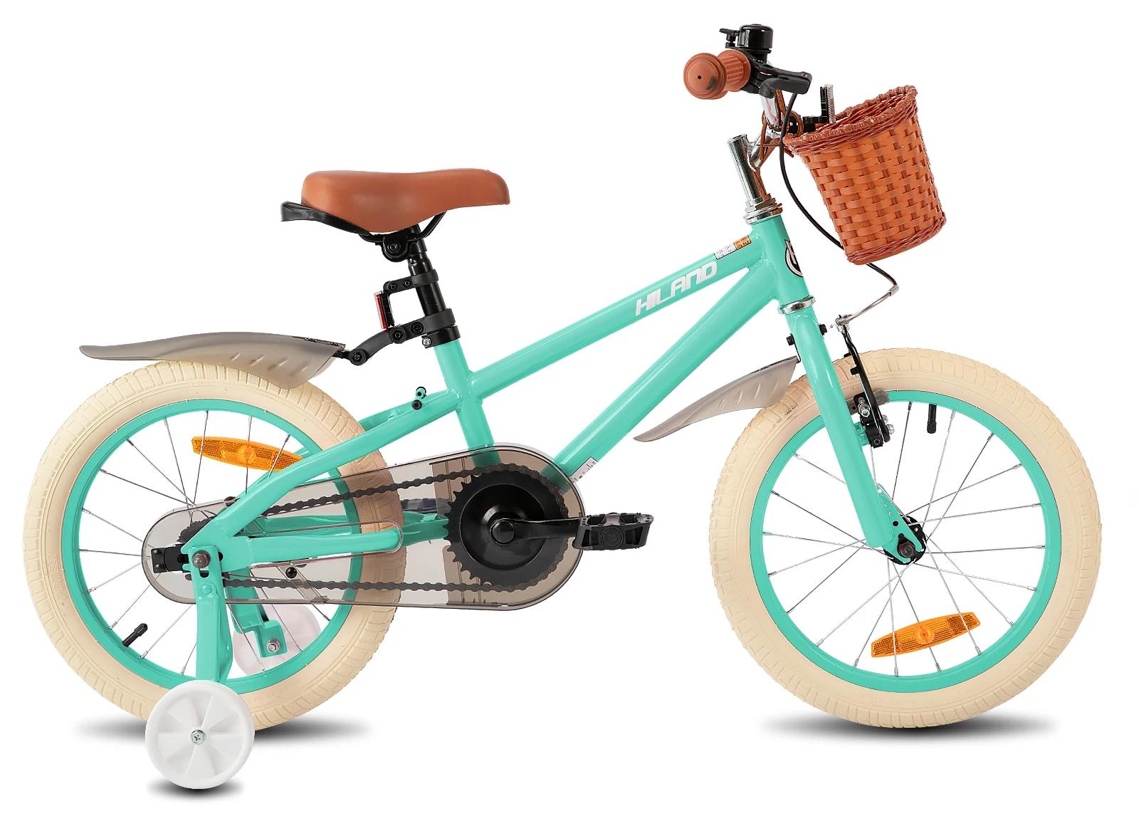 Kinderfahrrad 16 Zoll (40 cm) - Fahrrad mit Stützrädern - Handbremse und Rücktrittbremse - Korb - Stahlrahmen - Grün