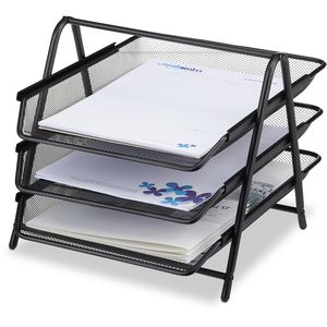 Relaxdays Briefablage A4, schwarz, aus Metall, 3 Fächer