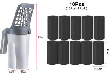 Inspired Living PurrClean Self Disposal Cat Litter Scoop With Refill Bags & Waste Storage with 10rolls Of Garb