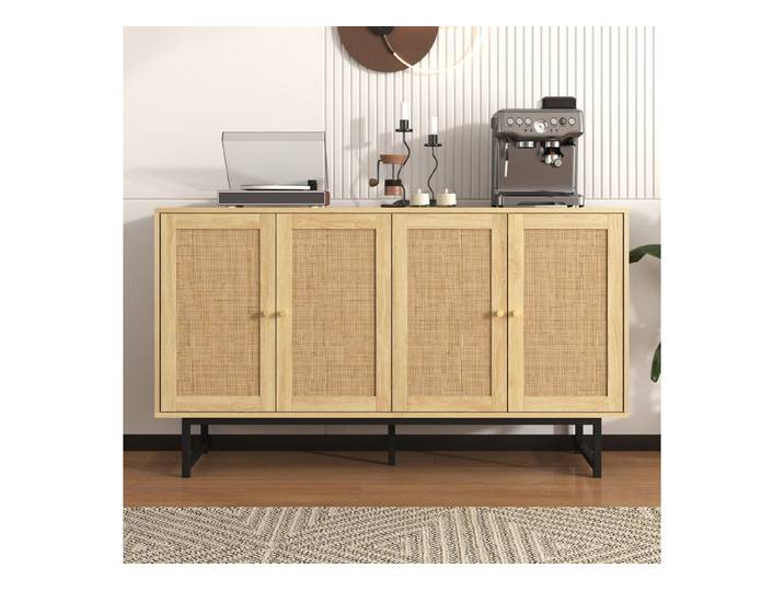 Simurq Sideboard Esszimmerschrank mit Echtem Rattangeflecht, 4 Türen (1 St), Kommode für Wohnzimmer, Esszimmer und Flur