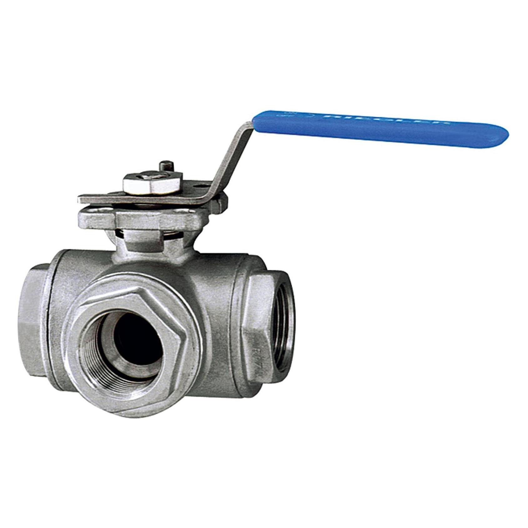 Riegler 3-Wege-Kugelhahn, T-Bohrung, Edelstahl 1.4408, G 1 1/4, DN 32, 1082 F-ES (32 mm) (1082 F-ES)