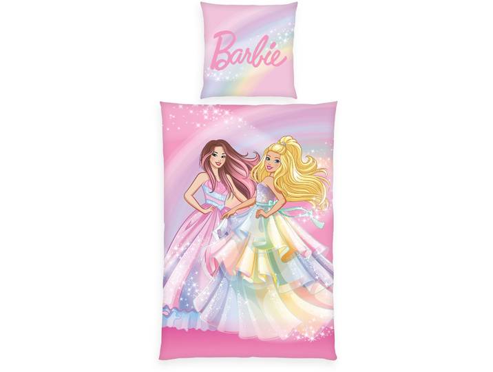 Bettwäsche BARBIE Barbie , bunt, B/L: 135cm x 200cm, 1 Stk., 1 Stk., Renforcé, B/L: 80cm x 80cm, 2 Stk., Renforcé, Obermaterial: 100% Baumwolle, Bettwäsche, Bettwäsche, Wendebettwäsche