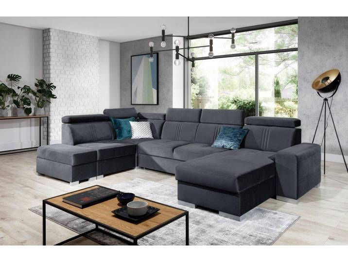 Fun Möbel Wohnlandschaft Wohnlandschaft Schlafsofa NOLAN inkl. USB-Anschluss, inkl. Bettkästen, Kopfteil verstellbar, Rundumbezug, inkl. USB-Anschluss