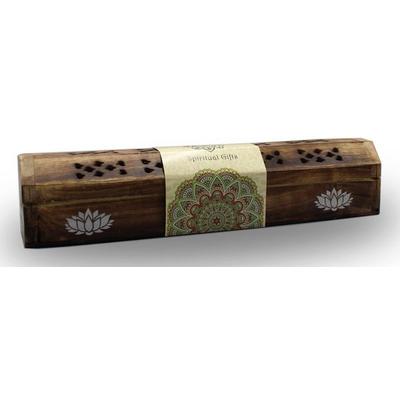 India Truhe 'Lotus' Holz 30x6cm, Räucherstäbchenhalter
