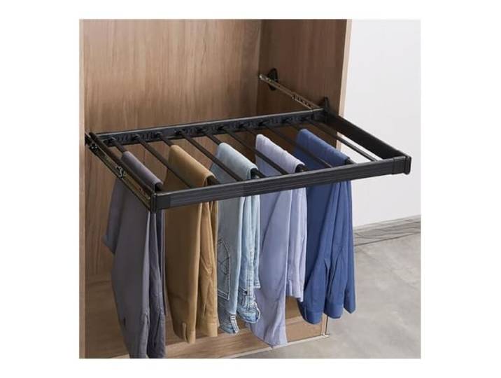 TMKDNNKG Ausziehbarer Hosenständer – Platzsparender, versteckter Hosenbügel für Jeans und Hosen im Kleiderschrank – nizer Multifunktionsschranklösung (Schwarz, klein)
